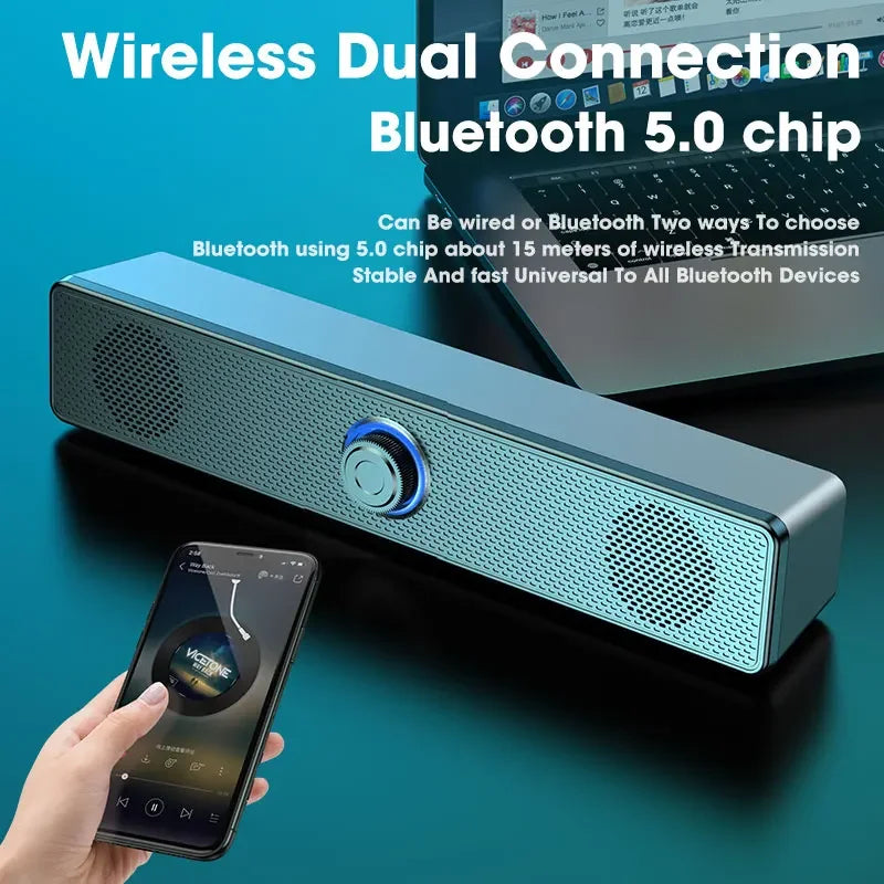 PC Soundbar - Wired & Wireless Bluetooth Speaker, USB Powered, 3D Stereo Sound
