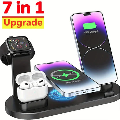 7-in-1 Wireless Charger Stand Pad - 30W Fast Charging Dock Station for iPhone, Apple Watch, AirPods